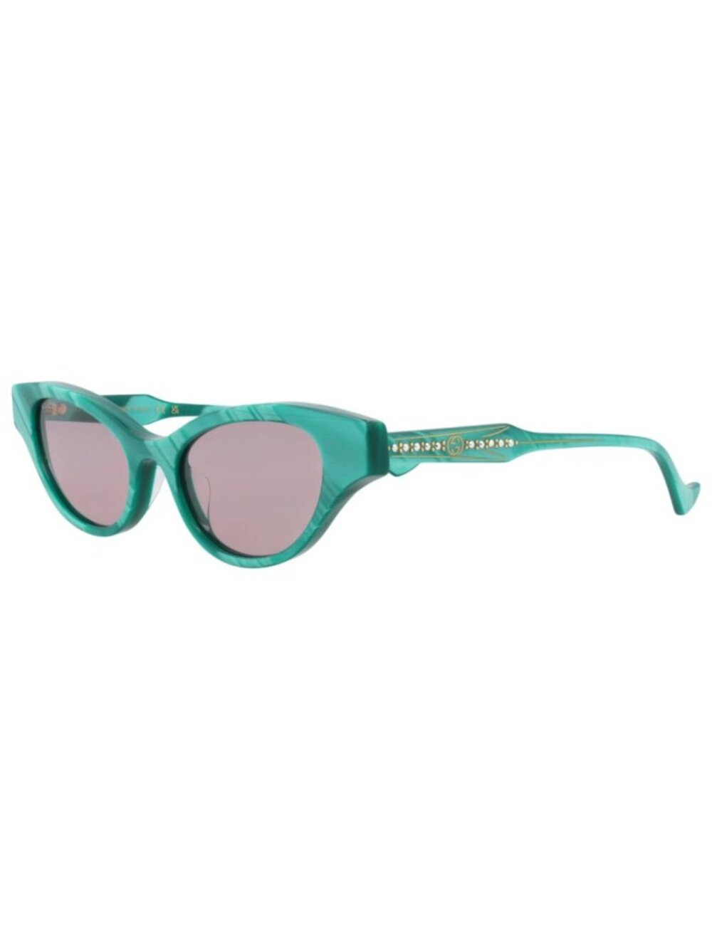 New Gucci Women's Sunglasses Cat Eye Recycled Acetate Frame Green Green Violet
